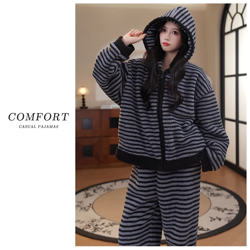 加绒加厚睡衣套装2025冬季新款保暖睡衣女高级感可外穿家居服