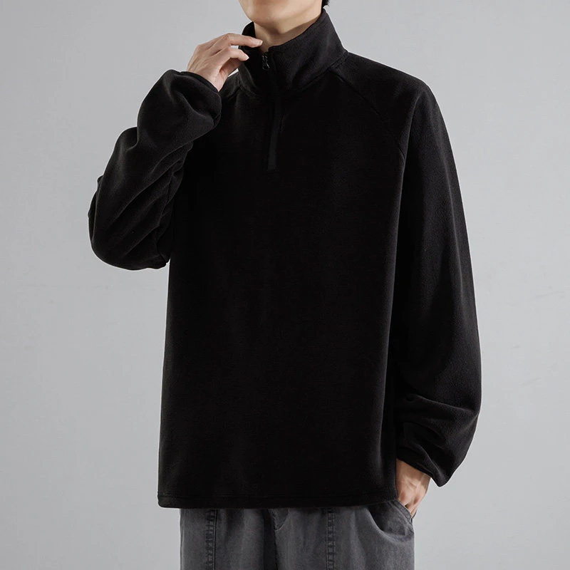 冬季男透气拉链长袖深蓝拉链卫衣加厚秋冬保暖立领卫衣上衣男士