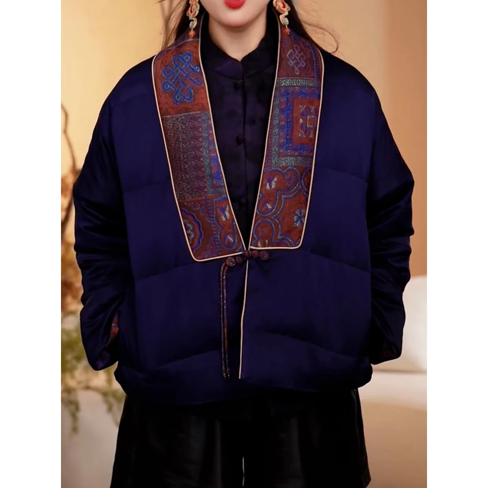 轻奢高级感印花拼接保暖羽绒服2025冬季新款优雅宽松百搭加厚外套