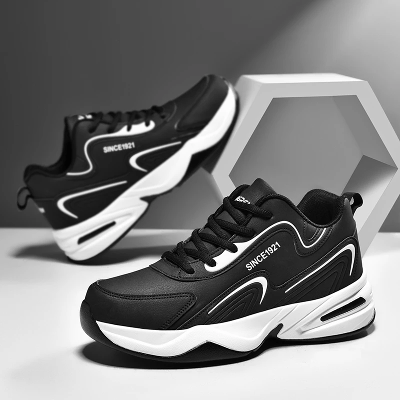 秋冬防水皮面运动鞋2025新款轻便百搭加绒保暖防滑缓震黑色跑步鞋