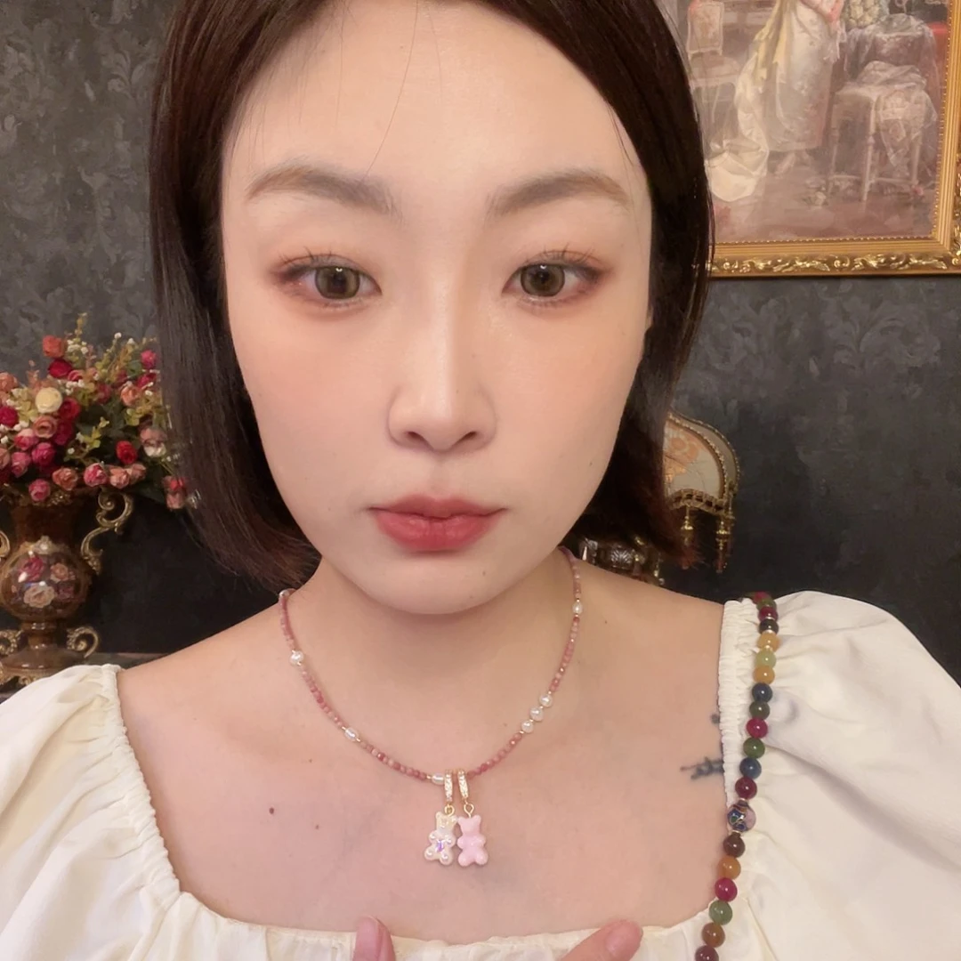 黄铜琉璃925银熊可爱吊坠➕项链
