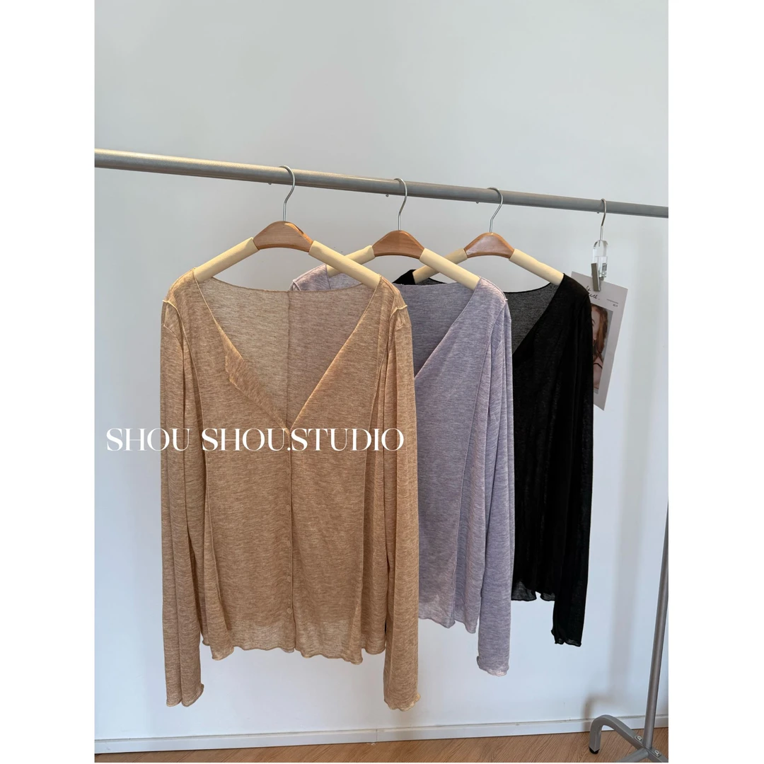 【瘦瘦】大码秋季翻领竖条休闲百搭显瘦开衫长袖罩衫S01900