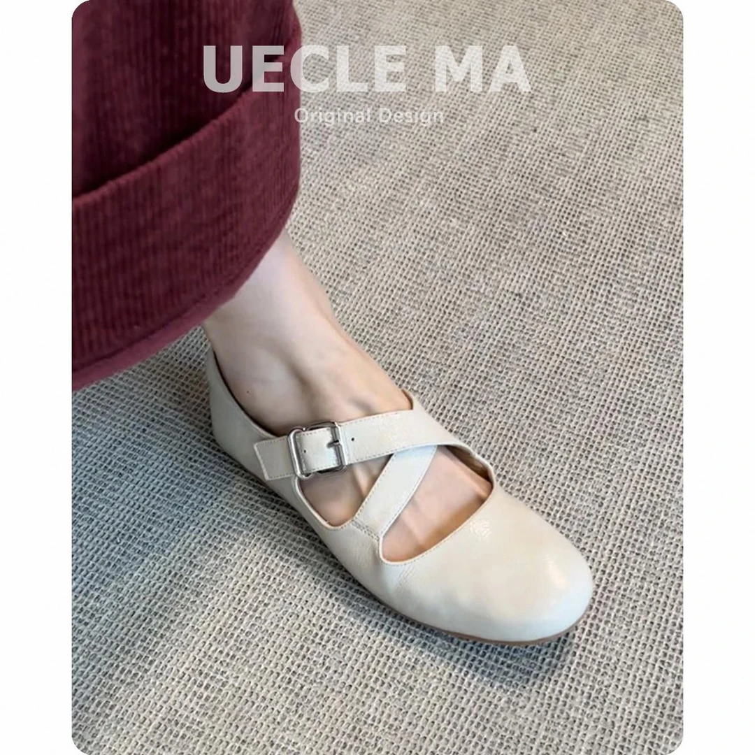 牛皮版~正品白色法式单鞋女平底芭蕾鞋超软晚晚鞋配裙子玛丽珍鞋