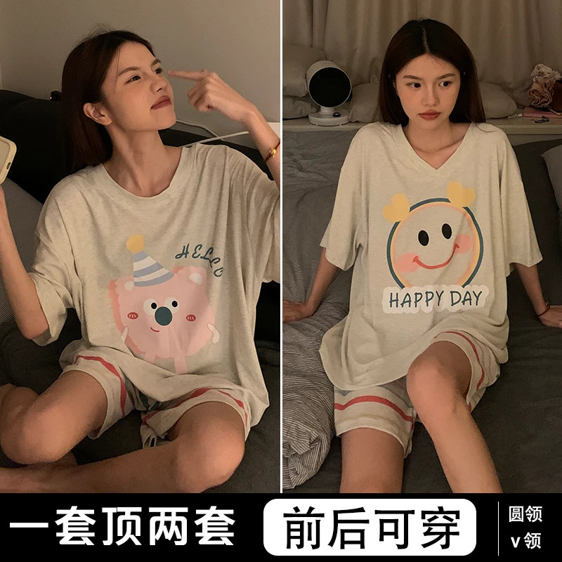 短袖夏季天短裤休闲睡衣女款爆款2025新款女大学生卡通家居服套装