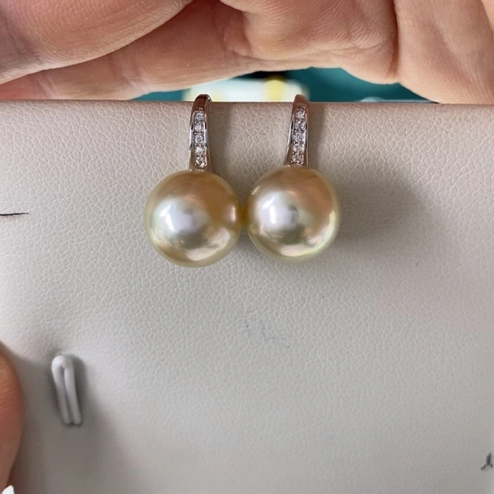 银S925镶嵌海水珍珠耳饰干枯澳白10-11mm