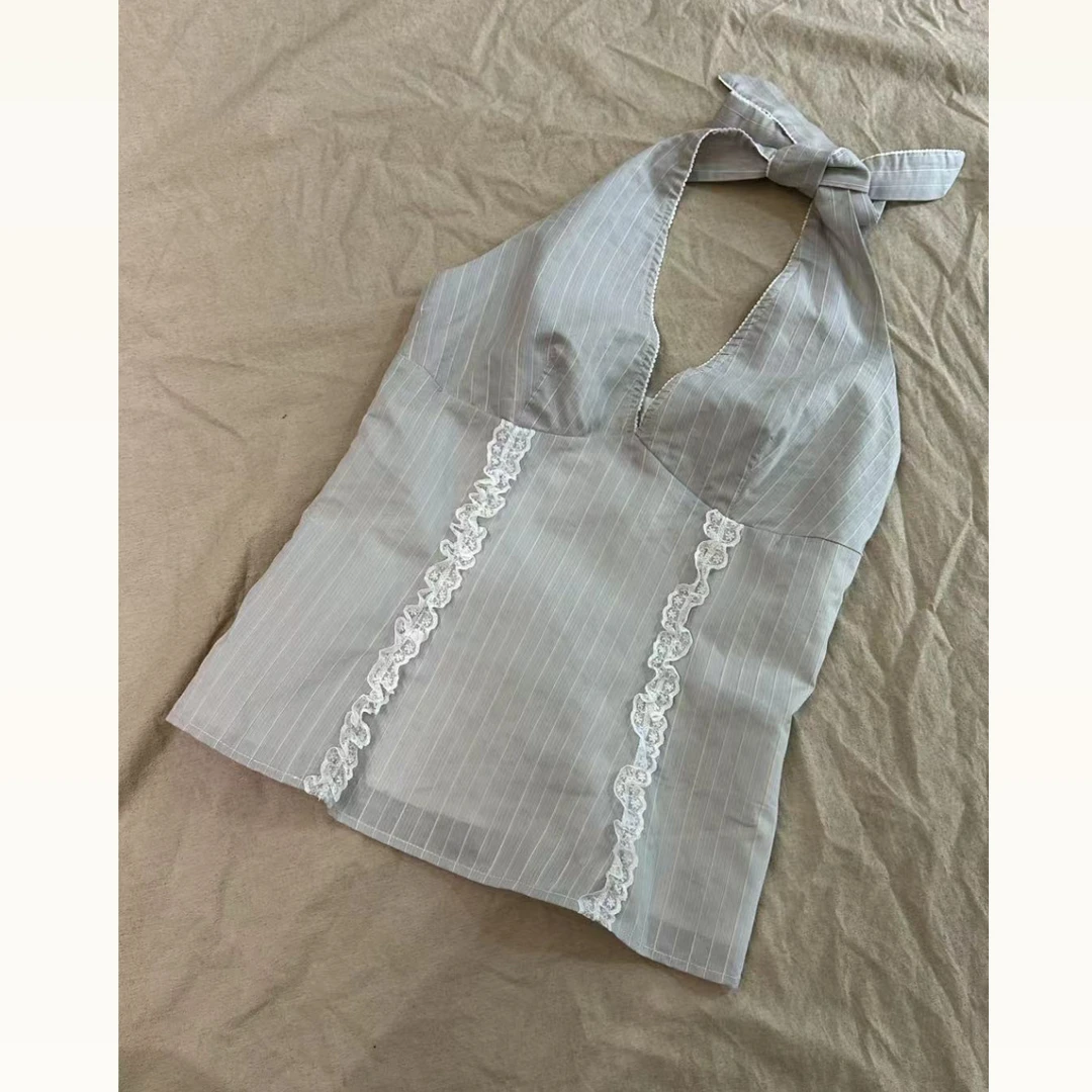 JiuMi设计师款感纯欲风挂脖V领上衣