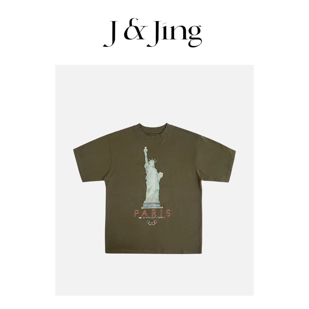 J&Jing-「自由女神」-春款上新~情侣款百搭宽松短袖24339