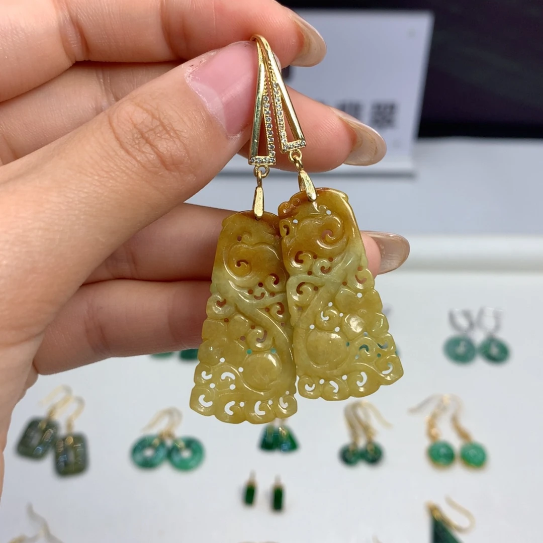 翡翠银S925镶嵌耳饰耳饰