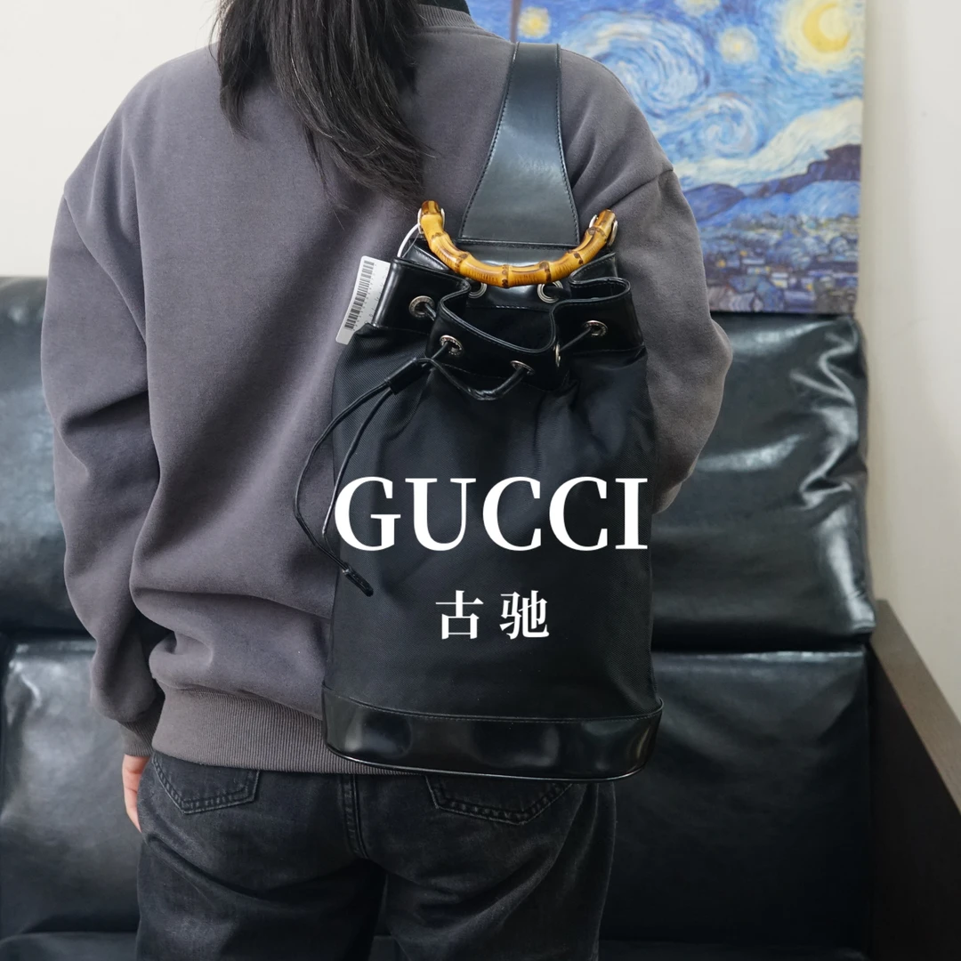 95新 GUCCI/古驰  黑色竹节背包/JJ02906311/6311