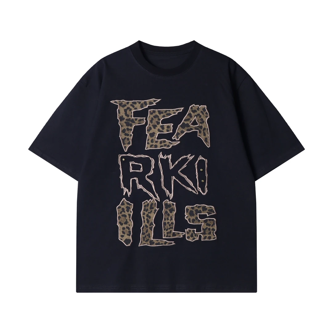 夏季新款时尚个性美式撞色刺绣字母圆领半袖T恤百搭情侣套头上衣