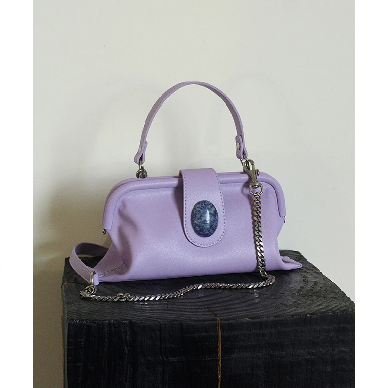 LOSEA原创《月挽山》东方美学蓝点石真皮夹子包包女2025新款单肩包