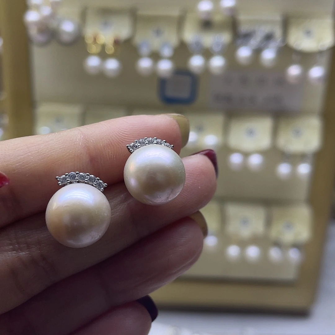 耳饰银S925镶嵌淡水珍珠