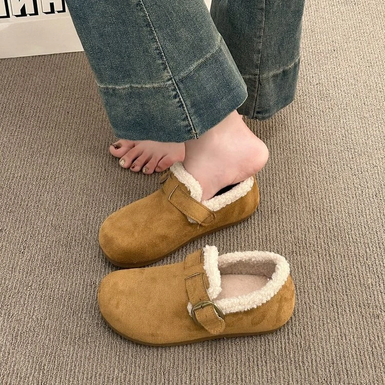 绒面爆款全包复古勃肯鞋女2025秋冬新款东北棉鞋豆豆鞋加绒保暖毛