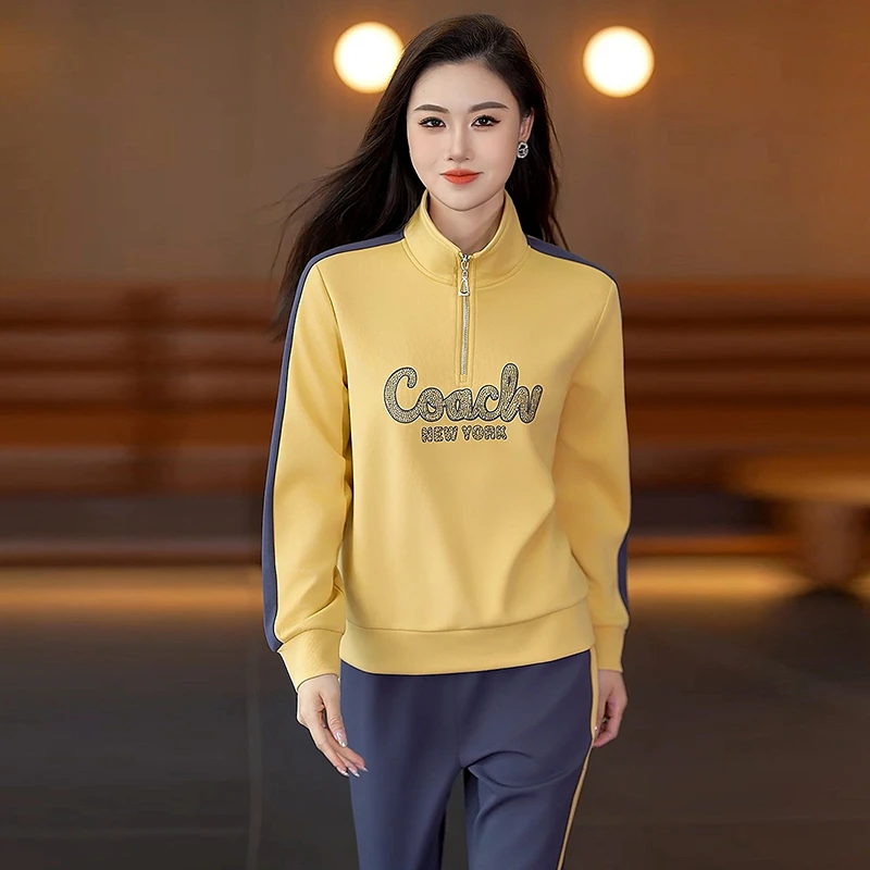 女士新款立领卫衣两件套韩版洋气宽松妈妈大码显瘦洋气长裤两件套