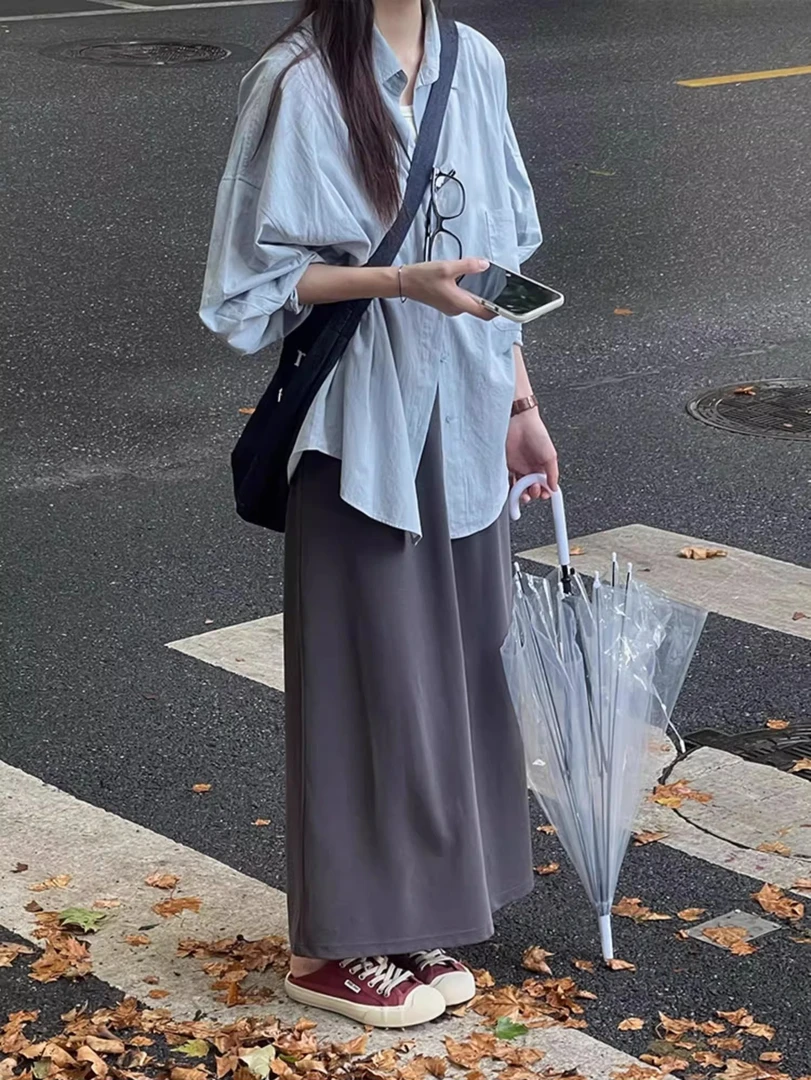 法式气质简约翻领衬衫女春秋季新款宽松休闲百搭通勤长袖衬衣上衣