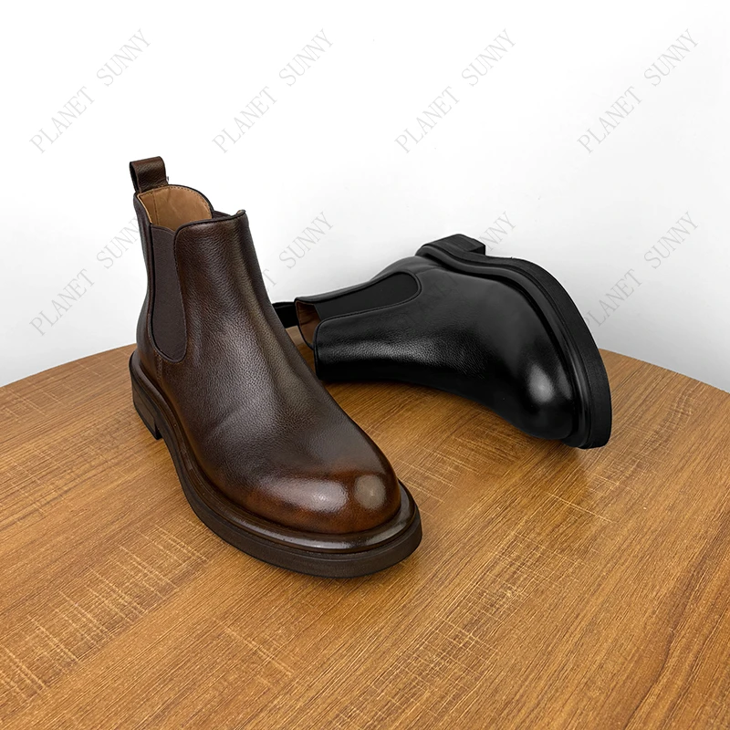PLANET SUNNY手工切尔西高帮短靴秋冬英伦风休闲高帮皮鞋男士冬季