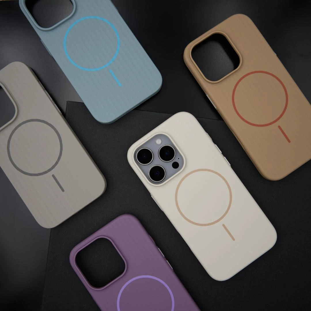 UV磨砂抗污瓦楞磁吸手机壳适用于iPhone16ProMax/13简约撞色防摔