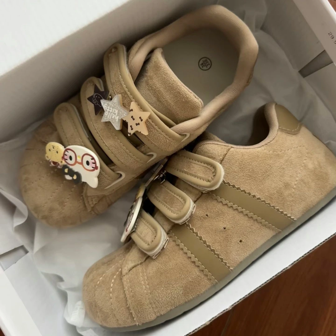 原创魔术贴Kitty帆布鞋女2025秋冬季新款复古德训鞋一脚蹬板鞋子