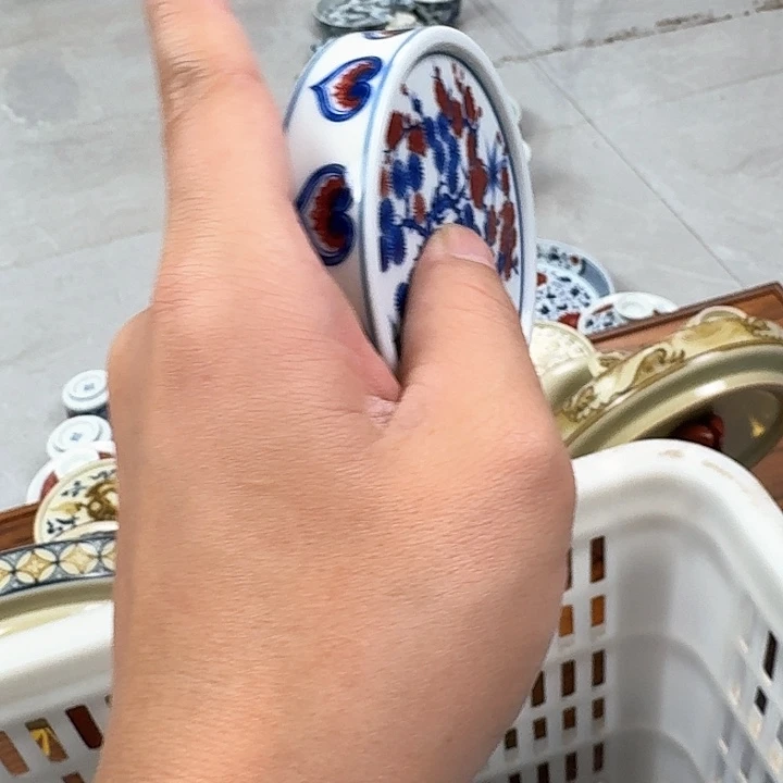 瓷片釉里红松竹梅盖置景德镇