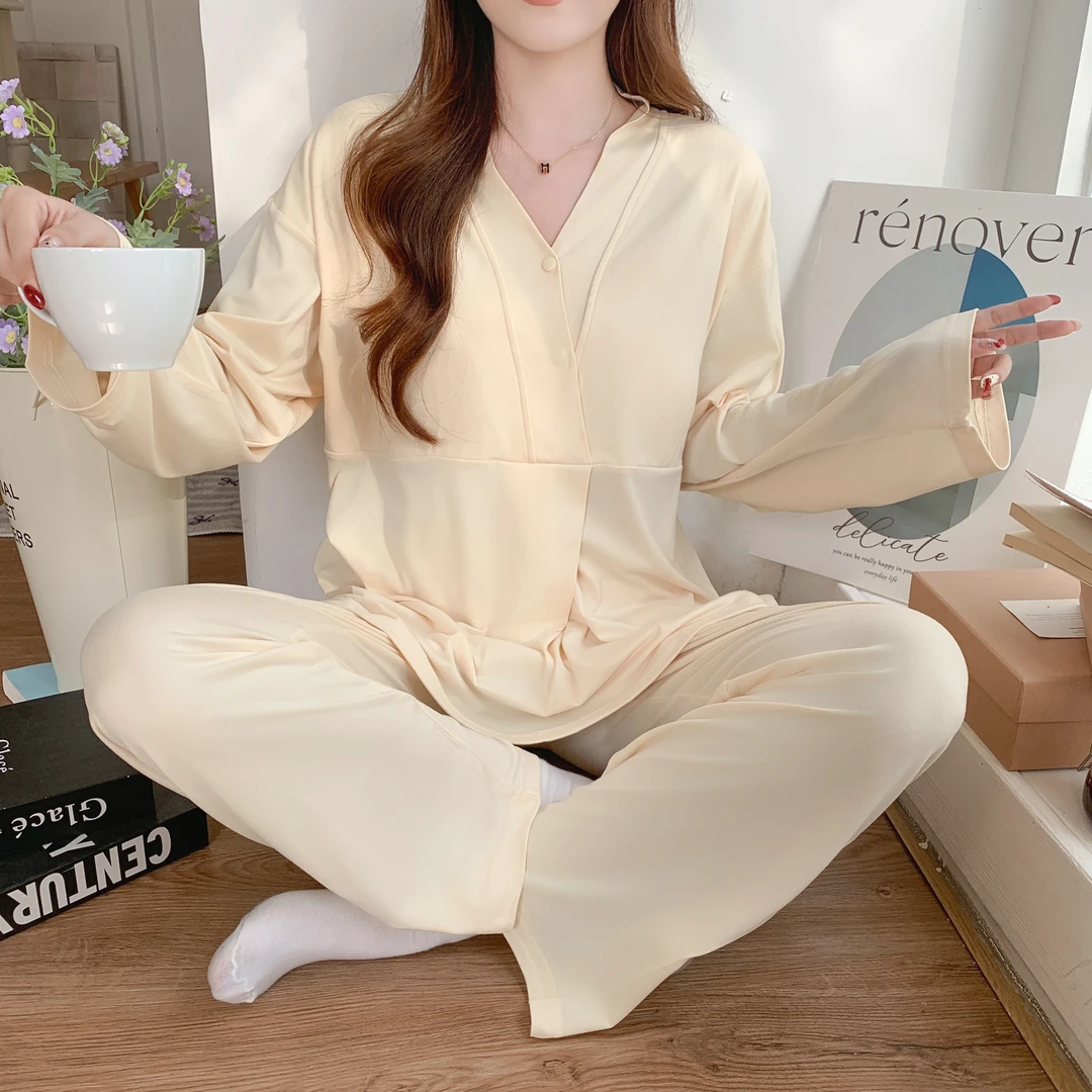 孕妇带胸垫月子服夏季薄款妇8月份9夏天产后哺乳期睡衣可外穿套装