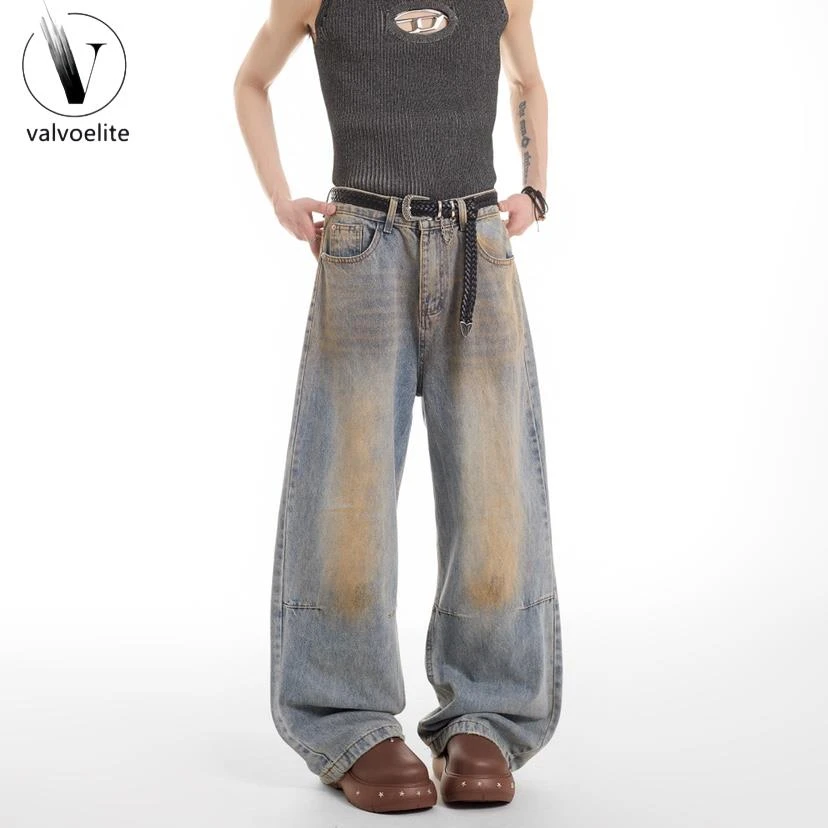 VALVOELITE牛仔裤男夏季新款潮牌宽松直筒裤美式重工阔腿裤子