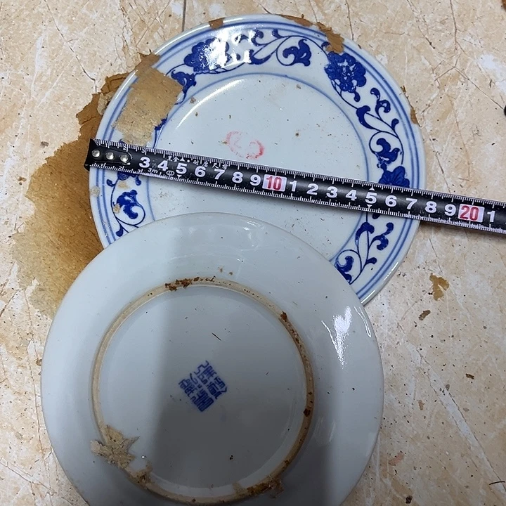 陶摆件2个17.5厘米芙蓉花平盘