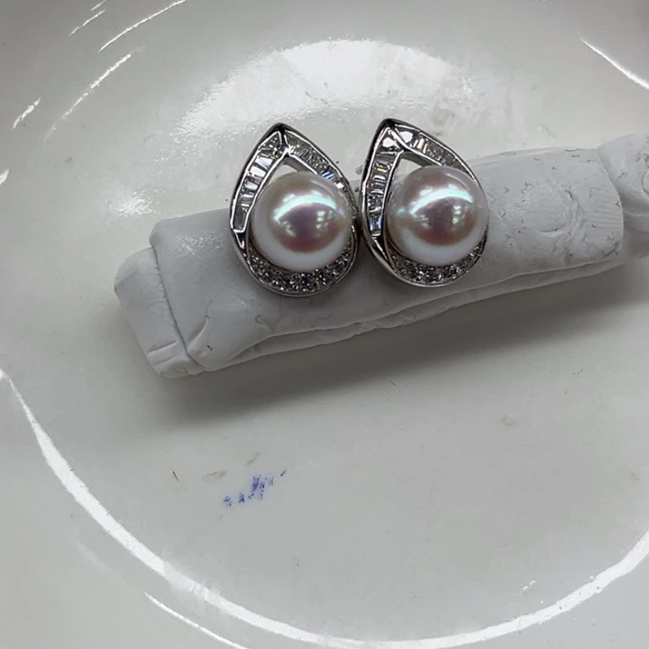 银S925镶嵌耳饰海水珍珠8-9mm