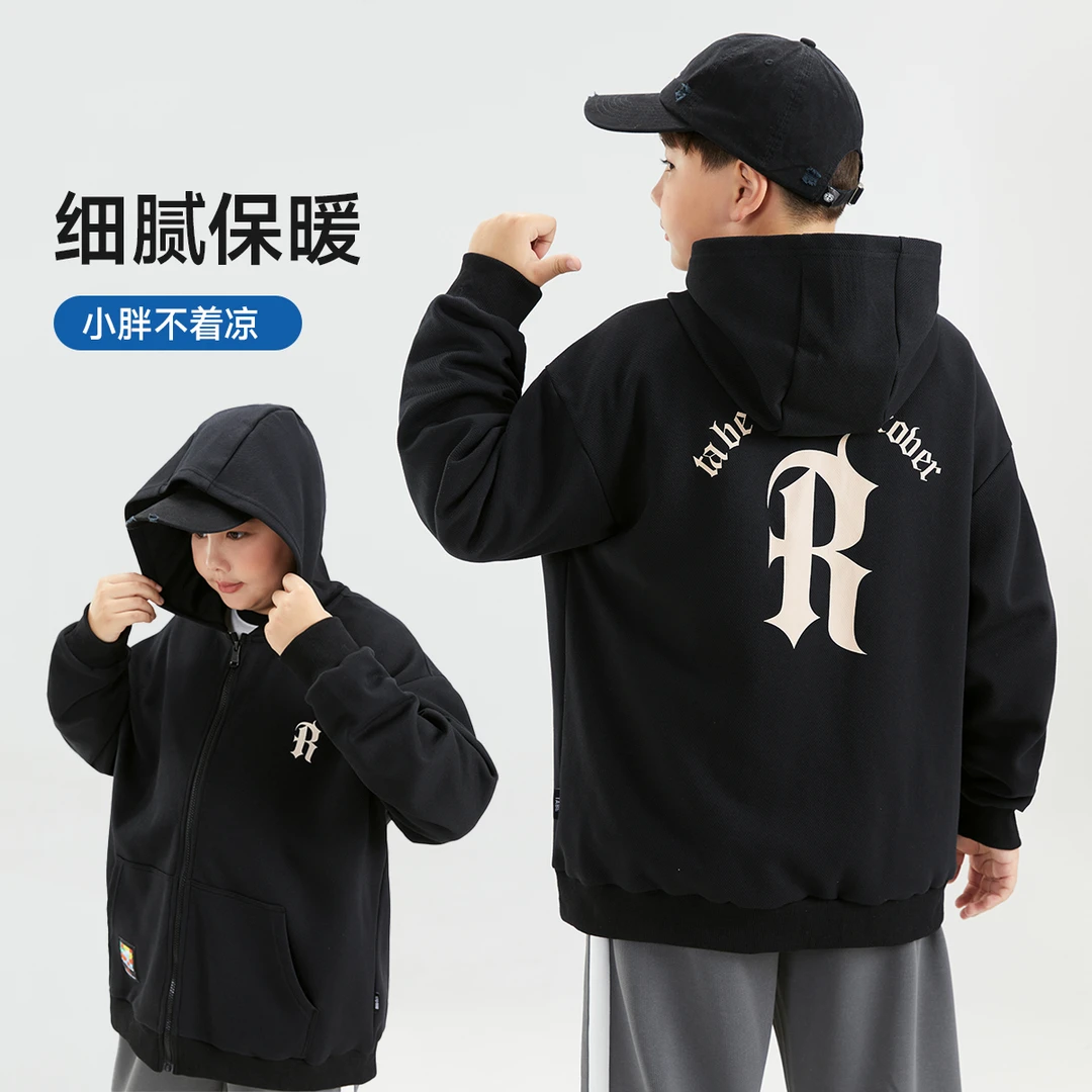 小猪托尼TABE 胖男童春季休闲针织外套连帽宽松大码青少年潮流