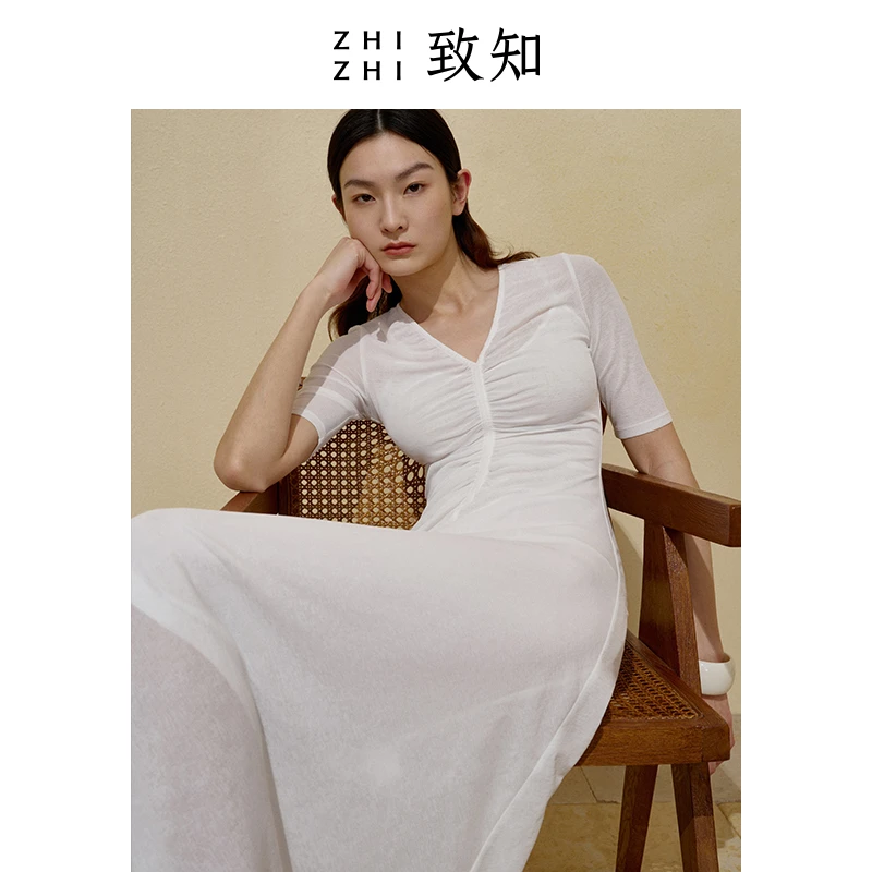 章台月 连衣裙夏季v领气质度假修身长裙法式ZZ2CMWL1249