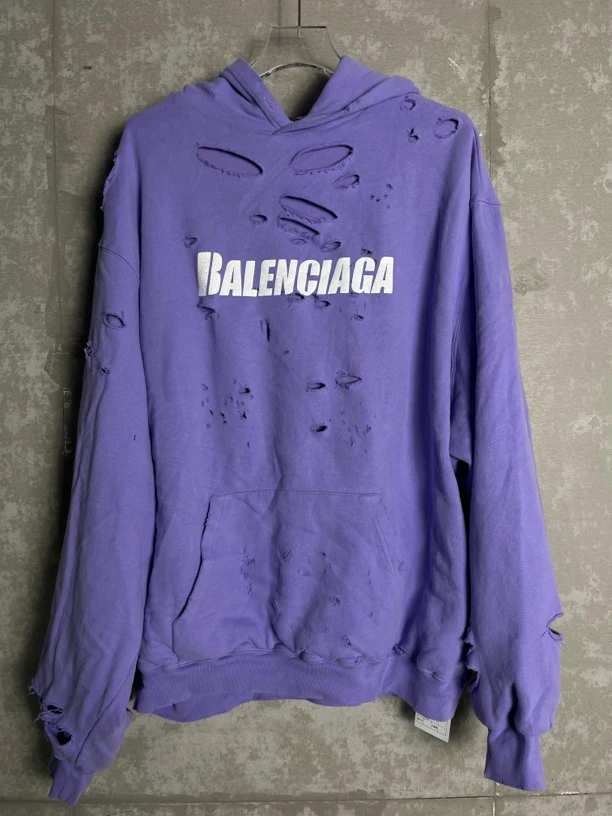 未使用 Balenciaga/巴黎世家 S/破洞做旧破坏帽衫/08125/JP