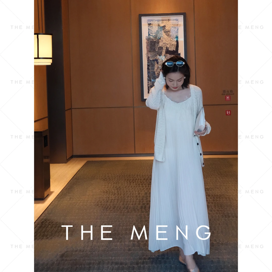 THE MENG【朦胧】蕾丝优雅百褶通勤休闲吊带连衣裙#M251G0024