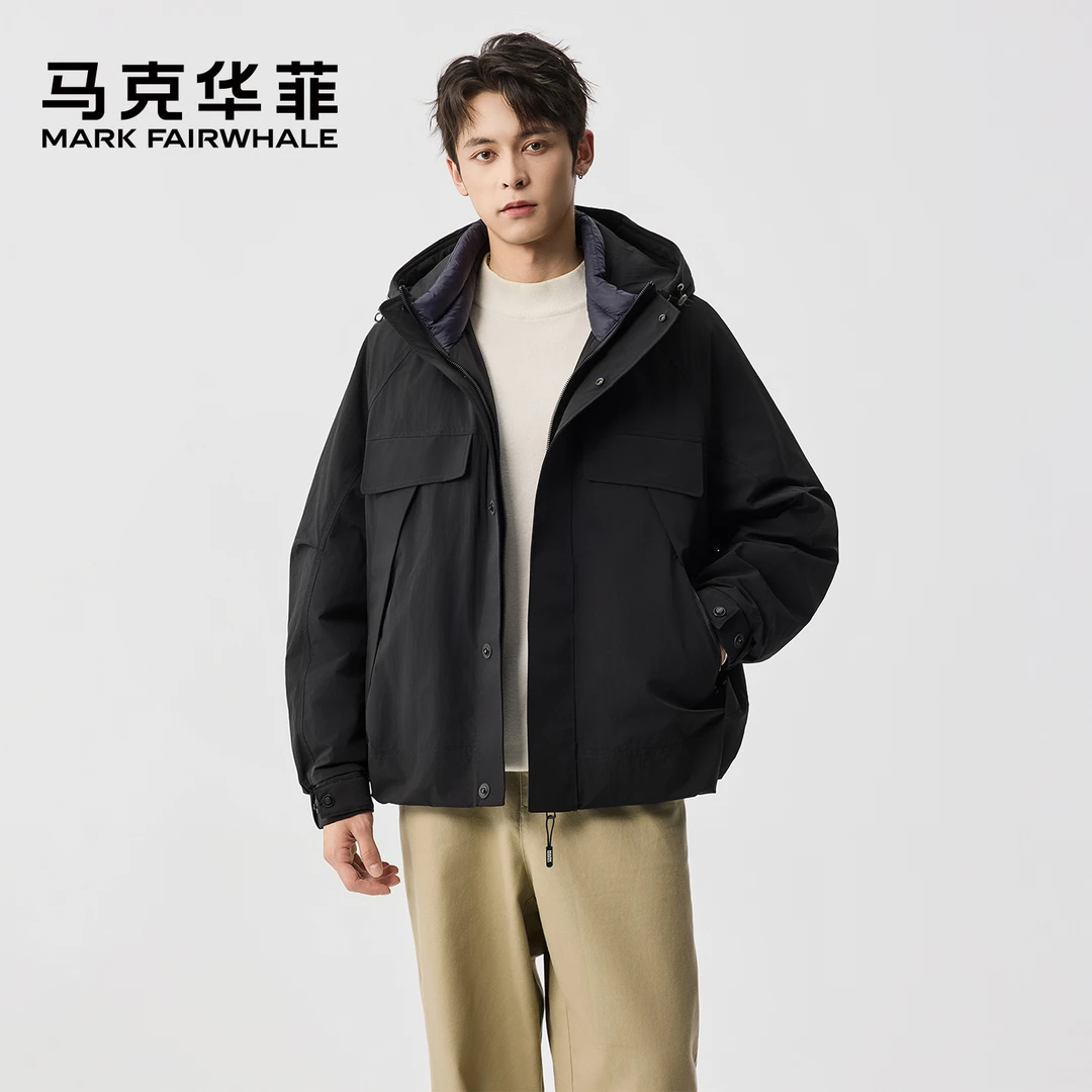 马克华菲短款羽绒服连帽男士冬季保暖工装风休闲时尚百搭宽松运动
