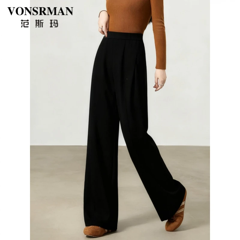 休闲垂感阔腿裤女2025秋冬新款爆款高腰宽松加绒直筒裤大码胖mm潮