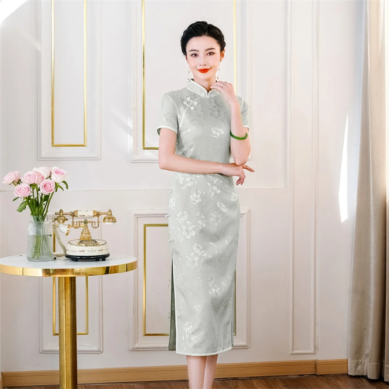 花螺桑蚕丝手工旗袍2025新款真丝复古新中式国风优雅气质年轻妈妈