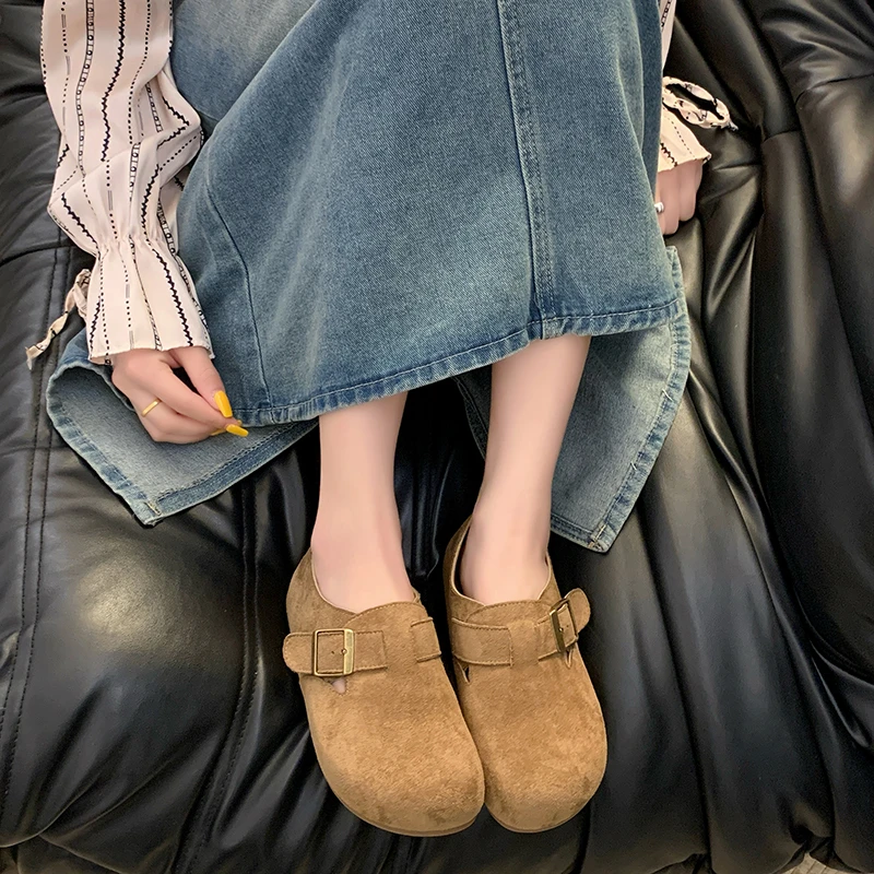 XHY【勃肯鞋】5公分女平底2025新款一脚蹬单鞋百搭时尚经典手工鞋