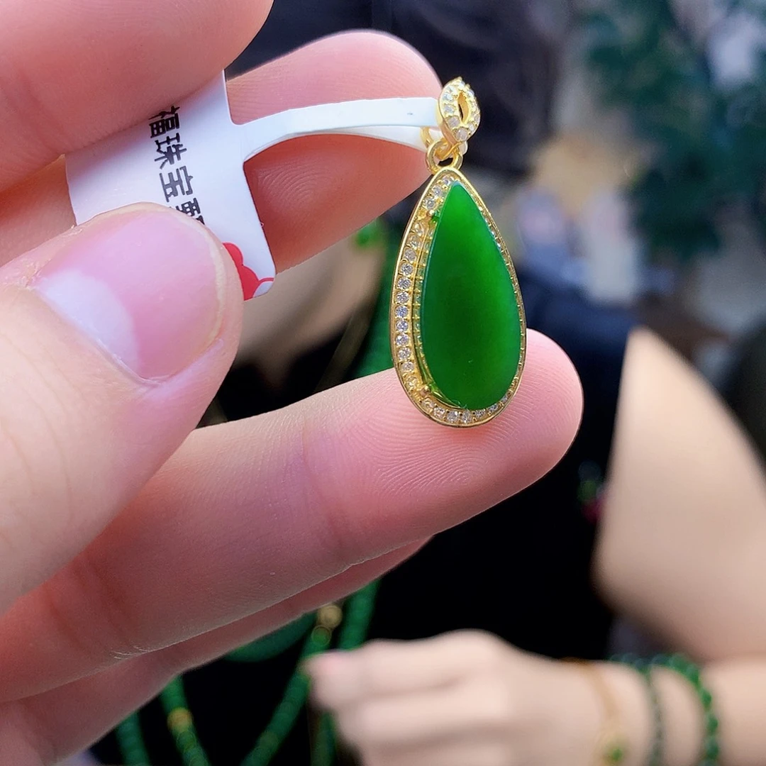 吊坠(不含链)银S925镶嵌和田玉（碧玉）吊坠