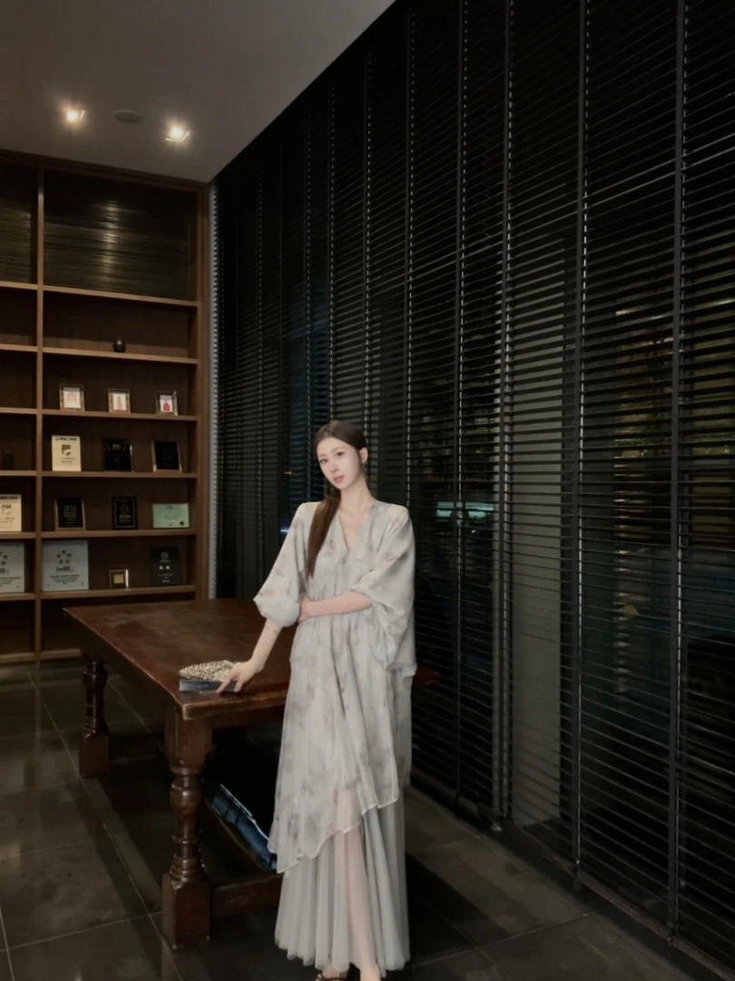 2025新款巨好看的夏装薄纱连衣裙女宴会新中式禅意风长裙子汉元素