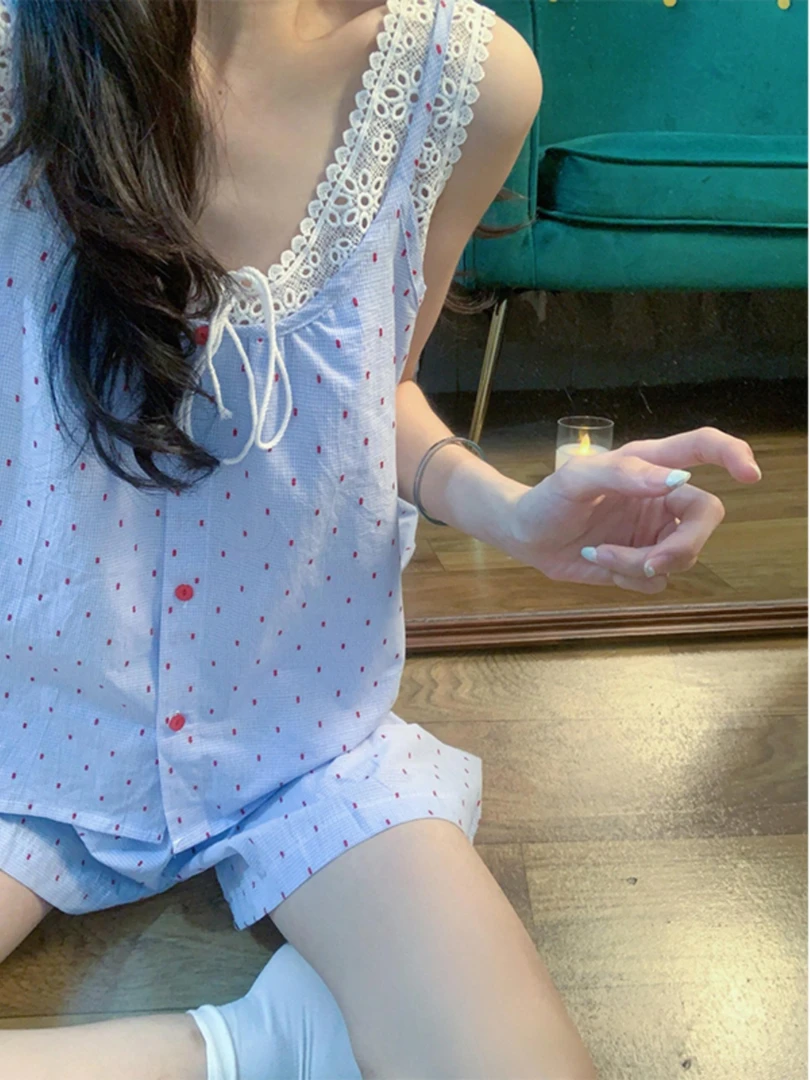 少女甜美可爱吊带睡衣女款春夏款2025年新款背心短裤家居服两件套