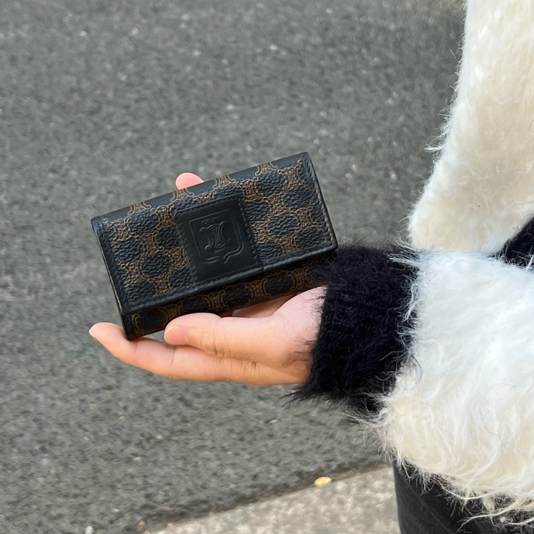 95新 Celine/思琳 黑棕色 老花 牛皮 /3255