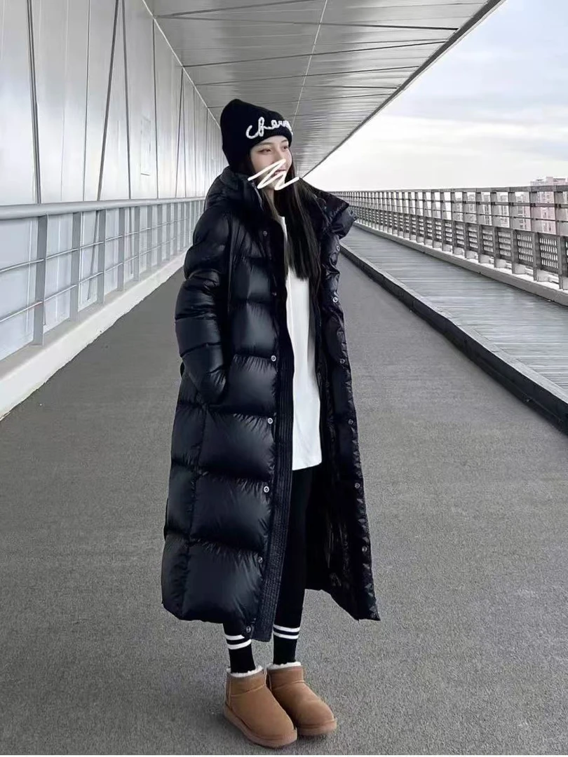 长款长款过膝冬季一等品女士过膝亮面保暖棉服-2315