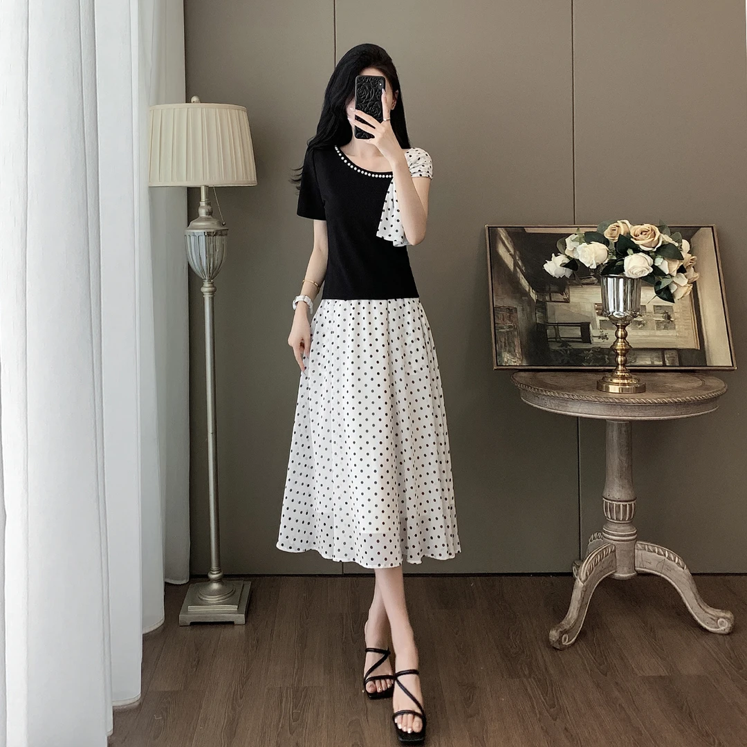 女装时尚套装裙爆款洋气显瘦气质休闲减龄短袖波点半身裙两件套夏