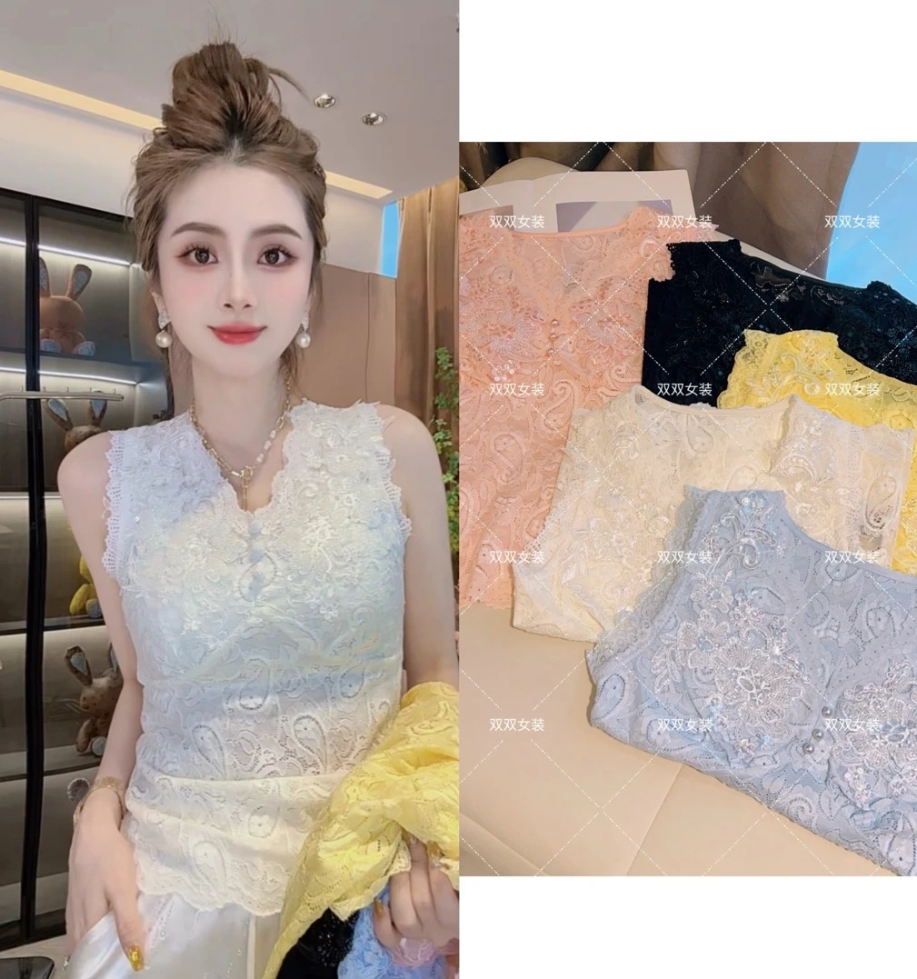 SS.studio/双双：““蕾丝花语”重工睫毛蕾丝百搭时尚气质弹力背心