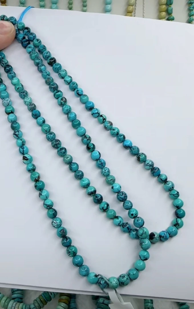 天然原矿绿松石米珠链卡