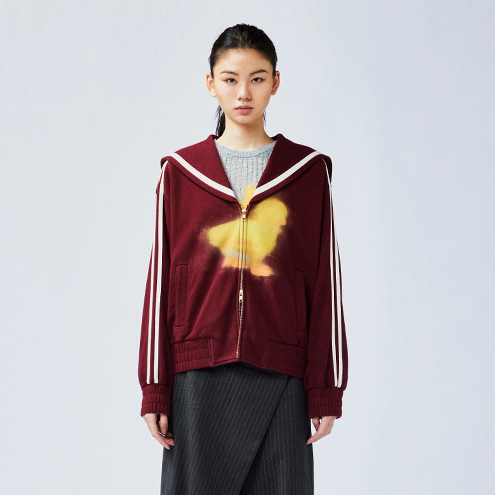 UOOYAA/乌丫2025春季新款“I”鸭水洗印花海军领卫衣UY25122W135198