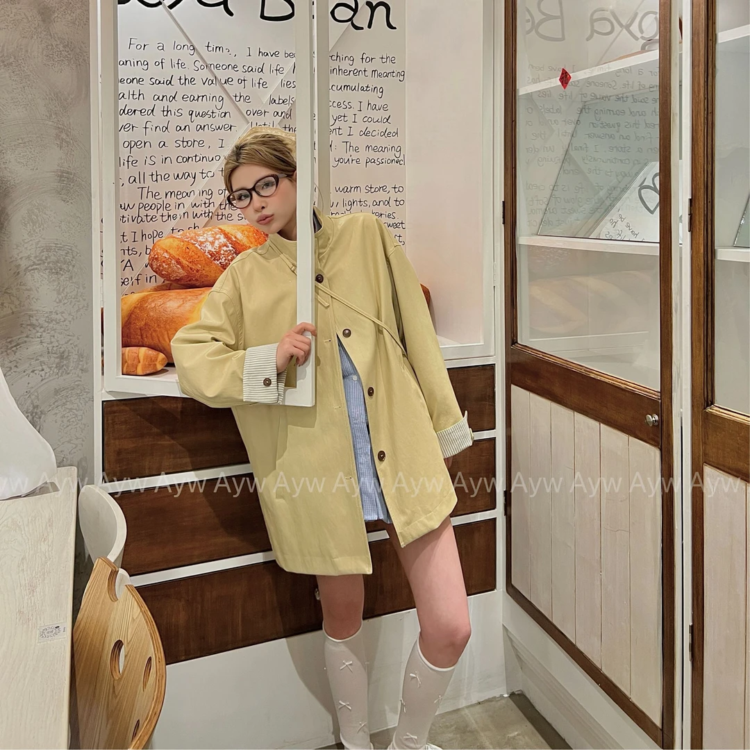 511-512款ins风立领简约休闲带包中长款皮衣外套