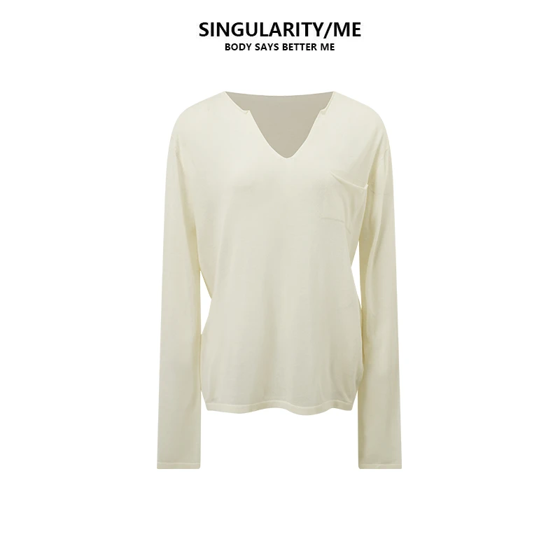 Singularity Me 2A H 0012 慵懒风微透V领宽松轻薄长袖打底衫