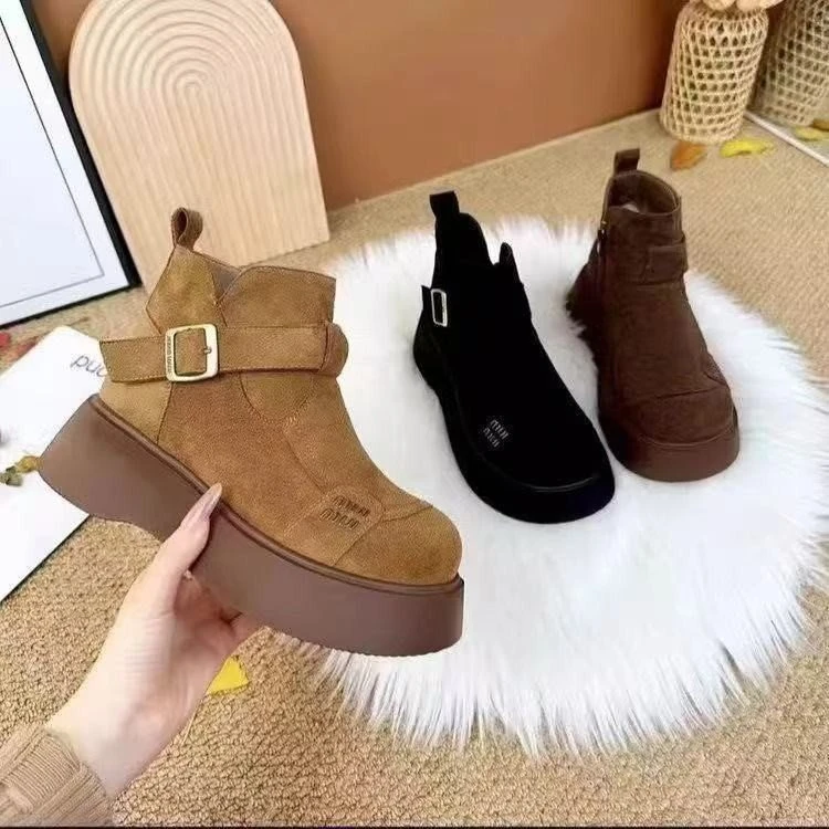 小个子厚底增高复古雪地短靴女冬季新款二棉加绒软底防滑勃肯棉鞋