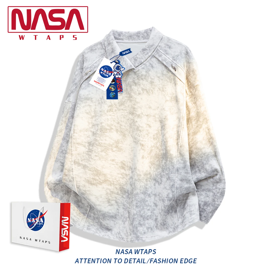 NASA WTAPS美式扎染卫衣男秋季潮牌宽松翻领 polo衫设计感打底衫