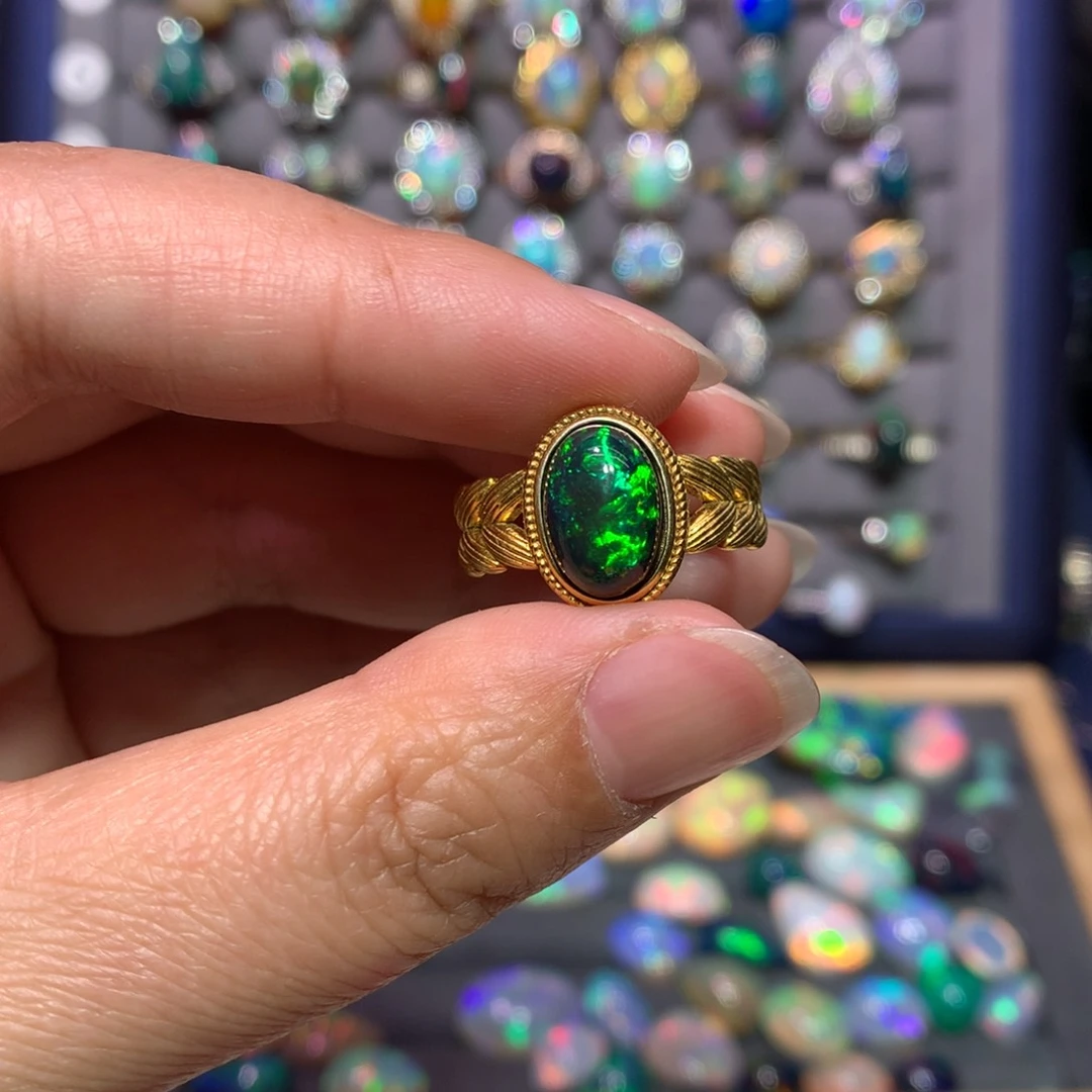 欧泊银S925镶嵌戒指款式猫*