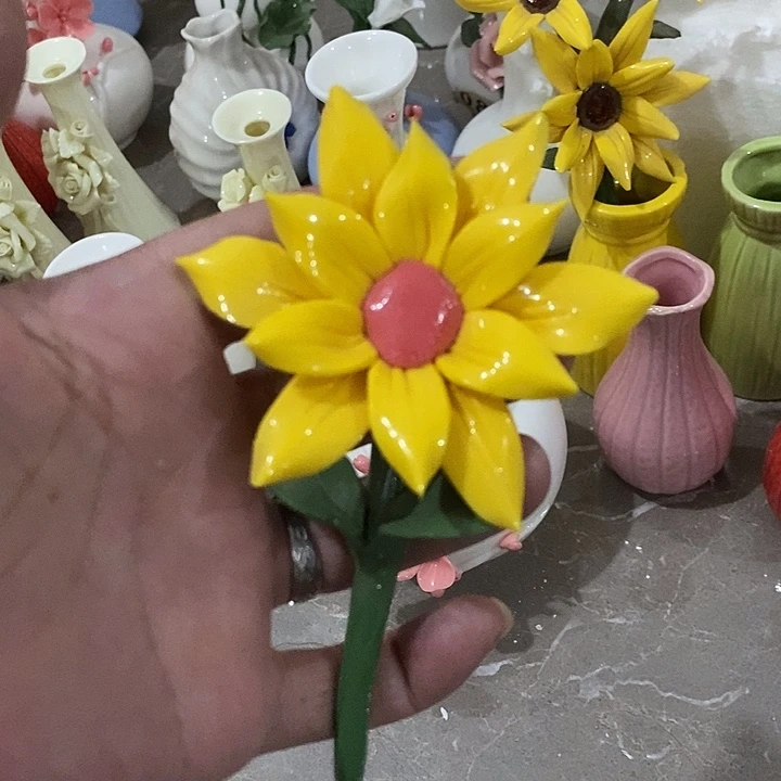 瓷片纯手工陶瓷花摆件1瑕